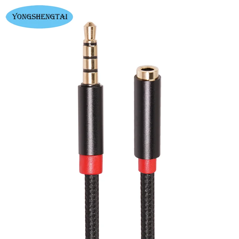 Kabel ekstensi Audio ponsel, komputer Universal dengan jaring tenun mendukung mikrofon siaran langsung kabel ekstensi Audio 3.5mm, pria ke Wanita 1m