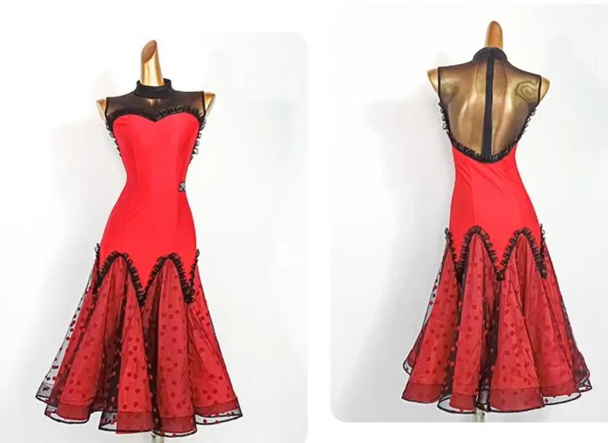 

junior adult ballroom dress women American waltz dress smooth dress standard ballroom dress party polka dot red 631