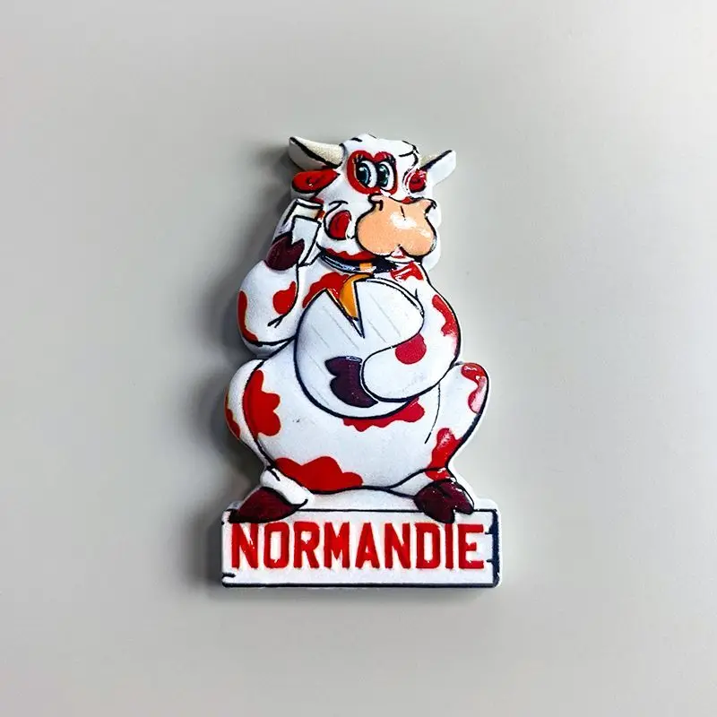 Imán magnético para refrigerador, recuerdo de viaje, decoración del hogar Cultural y creativa de vaca bonita de dibujos animados de Normandía francesa