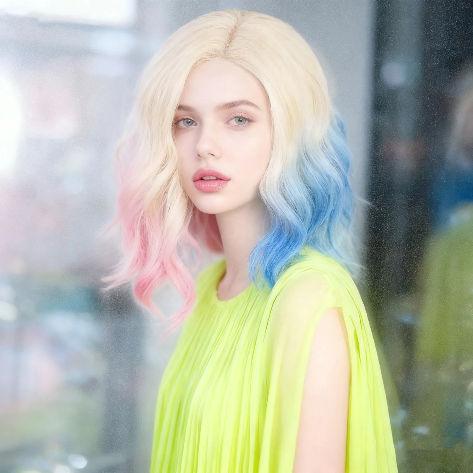 水曜日コスプレウィッグ ピンクブルーグラデーションウィッグ ウェーブのかかったショートボブ 人工毛 ハロウィンコスチュームアクセサリー コスプレウィッグ