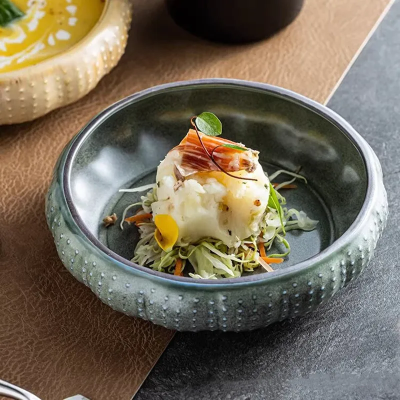 Creative Sea Urchin Shell Ceramic Bowl, Dining Plate, Soup Bowls, Restaurant Dessert Bowl, Rice Bowls, Tableware, Kitchenware