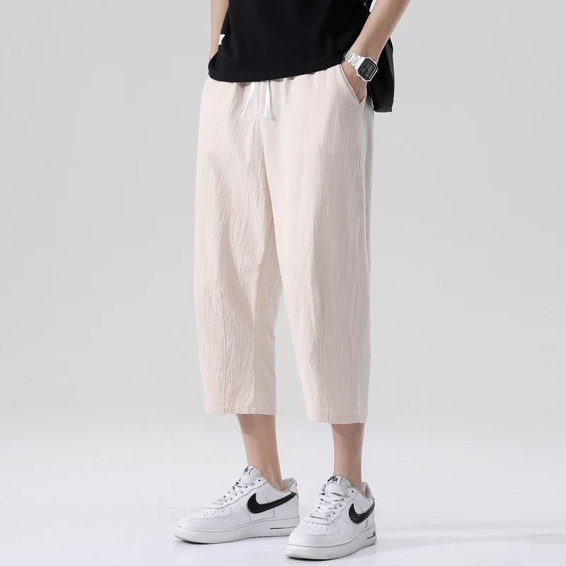 

Trend 8-point pants straight tube cotton linen casual pants summer casual pants men's versatile cotton linen loose linen pants