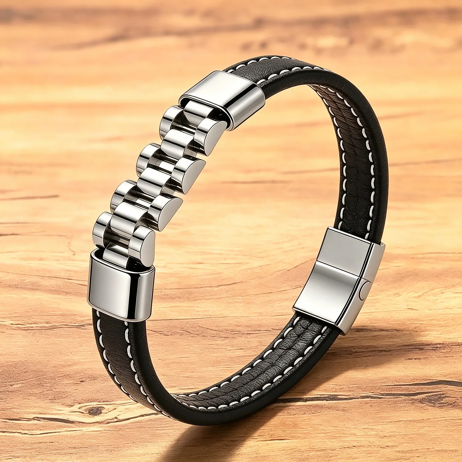 Men's Stainless Steel Bracelet, Gold Chain Link Wristband with Magnetic Clasp, Business Casual Minimalist Jewelry Gift for Him