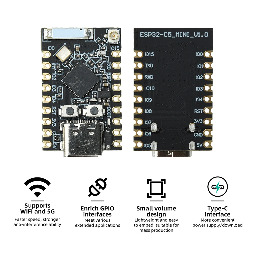 ESP32-C5-N4 WiFi Bluetooth Development Board Low-power Dual-Band 2.4G+5G Support ESP32 Module Type-C for IoT Projects/Smart Home