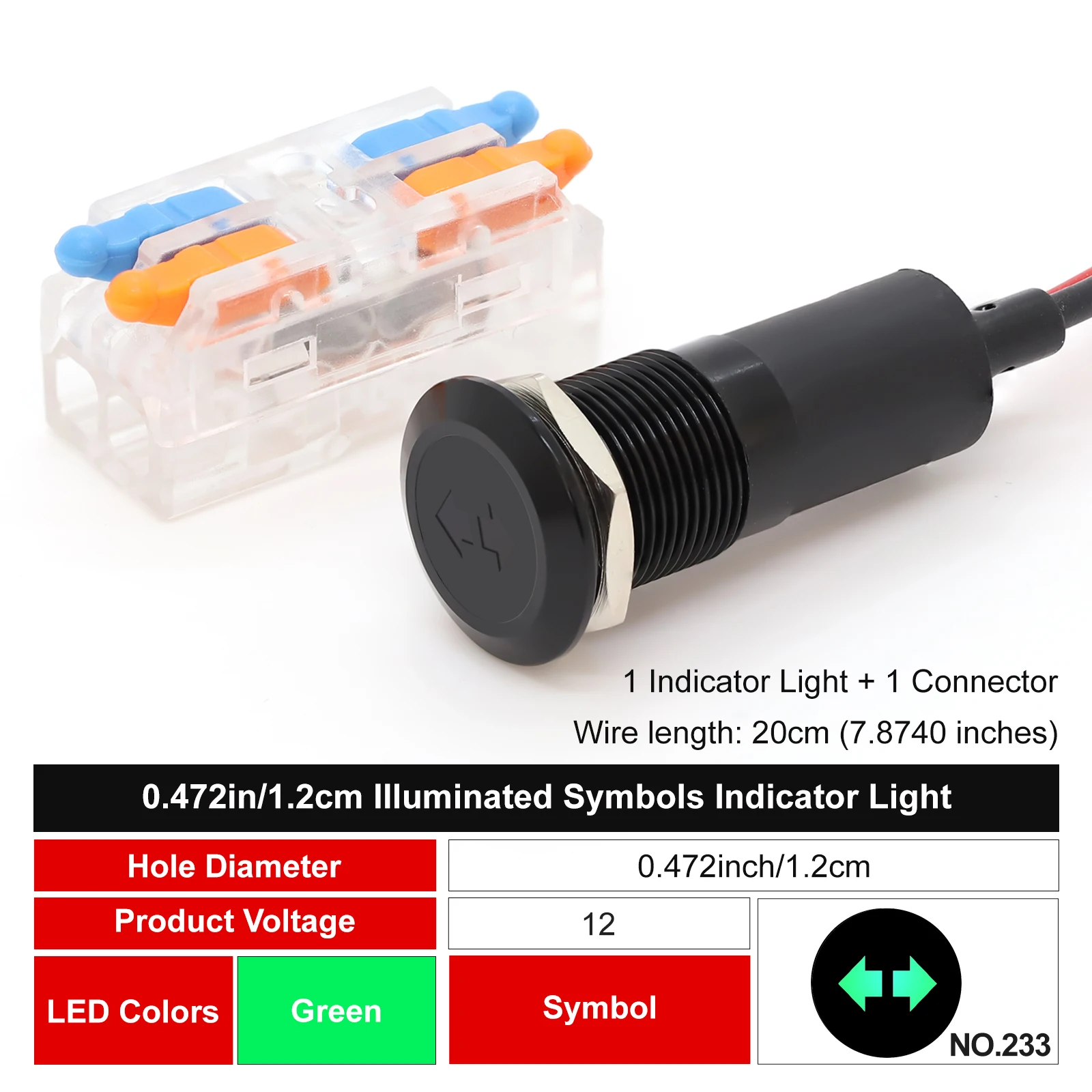 FILN 12mm Symbol-LED-Anzeigeleuchte 12V 24V Schwarze Metall-Anzeigeleuchte mit Kabel für Auto-Armaturenbrett und Maschinen