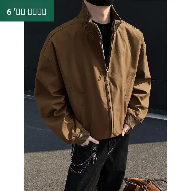 

American Sle Trendy Stand Collar Windproof Flight Jaet Men's Autumn New Versatile Casual Outerwear Thiened Fce Lined