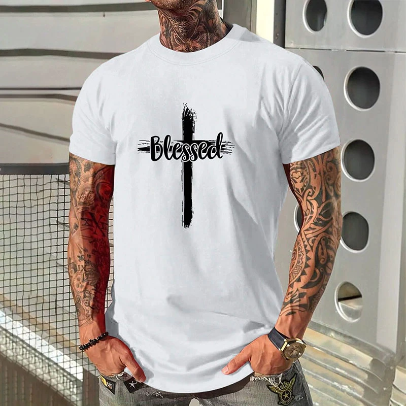 Simple Fashion Cross Graphic T Shirts For Men Trend Summer Streetwear 3D Printed Crew Neck T-shirts Cool Oversized Hip Hop Tees
