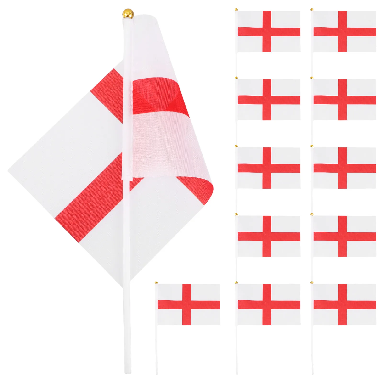 12Pcs Mini England Flag Uk Handheld Waving Flag Polyester Plastic Stick Ideal for Soccer Games Sports Parties Patriotic Outdoor