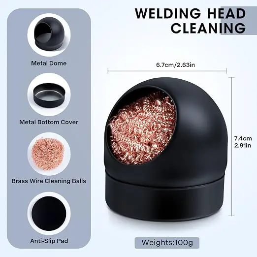 Soldering Iron Tip Cleaner Copper‑Plated Wire Ball, Transparent Window Tin Box & Black Holder, High‑Temp Sponge for Soldering