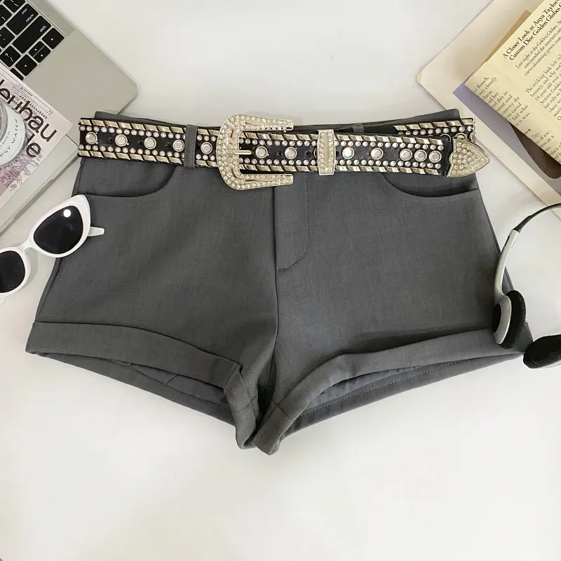 Women's Grey Shorts Vintage Harajuku 2000s Y2k Gyaru A-Line Micro Shorts Low Rise Hot Pants Shorts Summer Fashion Clothes 2026