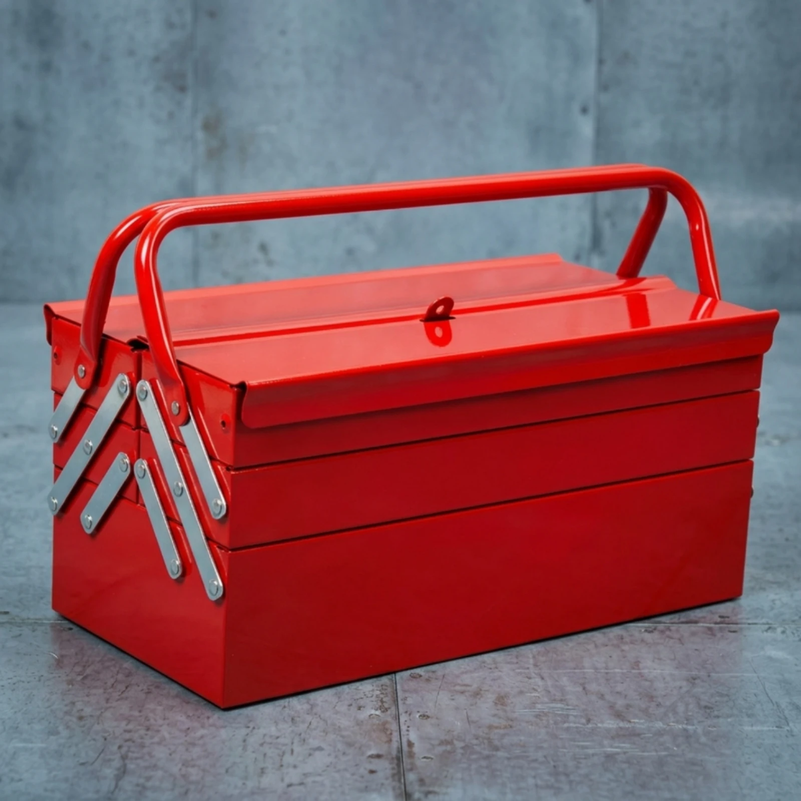 Folding Tool Box Rust-Resistant Metal Toolbox with Trays Folding Toolbox Sturdy Cantilever Tool Box Multifunctional for DIYers