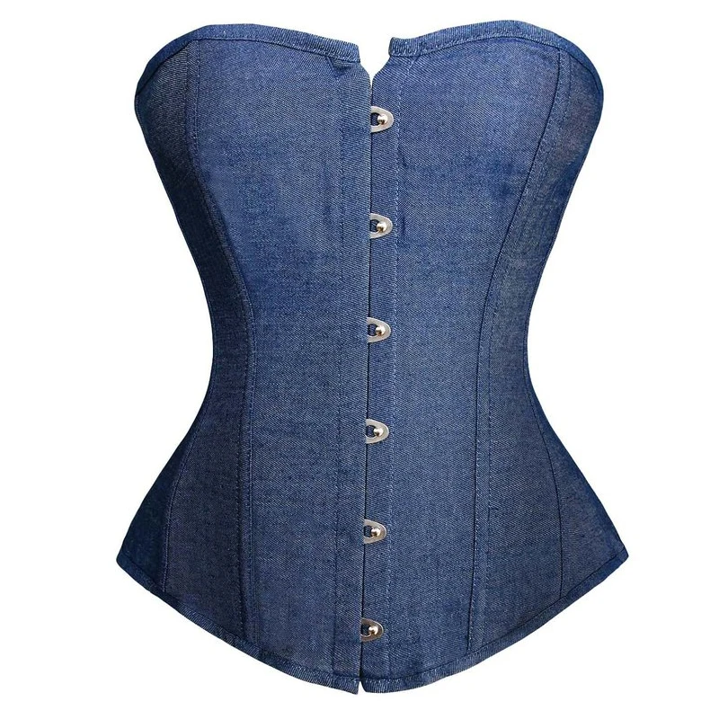 Sapubonva Korset Plus Size Sexy Cowboy Blauwe Lingerie Brokaat Bustiers Corselet Overbust Baskisch Kostuum Victoriaanse Top Vrouwen