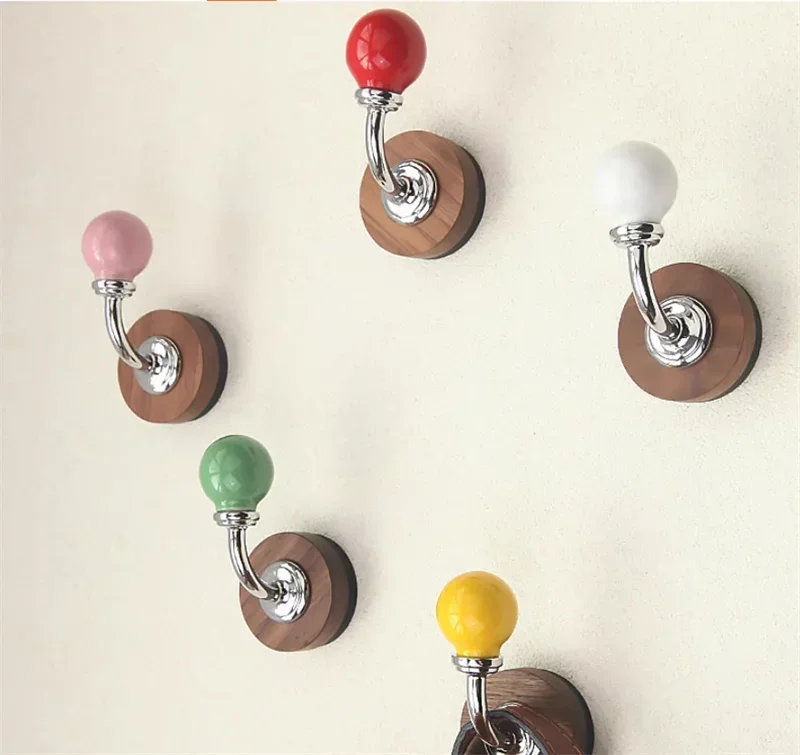 Drilling/No Drilling Vintage Ceramic Ball Wall Mounted Hooks Key Hat Coat Clothes Hanger Storage Bag Rack Behind Door Hooks