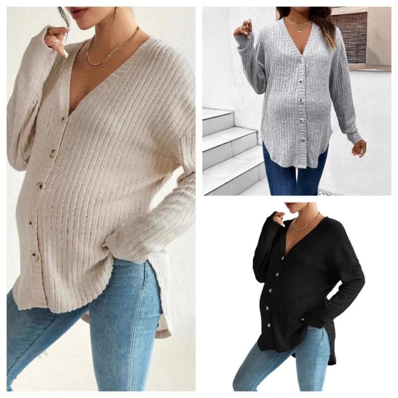 

Европейская и американская одежда для беременных с длинными рукавами: кардиган на пуговицах спереди, футболка для беременных с открытыми плечами