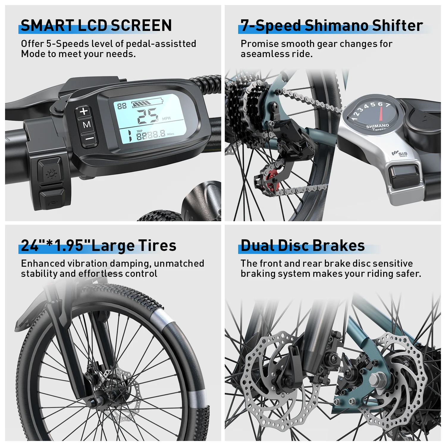 6MSKS GT300 24"/26" Step-Thru City Commuter Ebike - 748W Peak Motor, 360Wh Removable Battery, Shimano 7-Speed, 40-Mile Range, 330lbs Capacity view 6