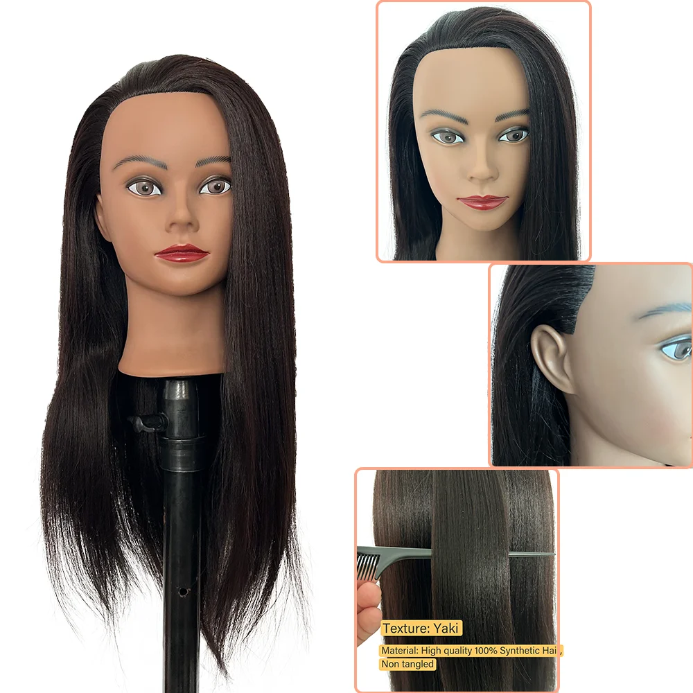 Mannequin Head 22inches 100% Synthetic Hair Traininghead Styling Head Braid Hair Dolls Head for Practicing Cornrows and Braids