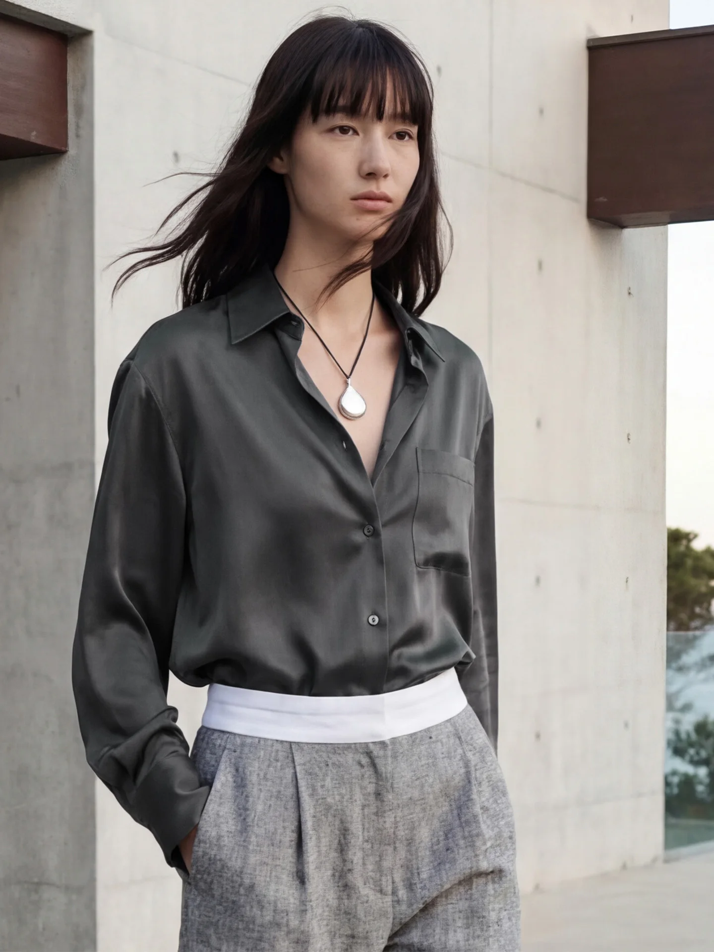 

Acetate Silk Long Sleeve Shirt Slimming Commute High Intelligence Sensation Spring Top Women's Business Casual Shirt