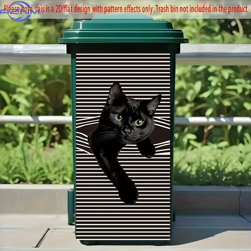 1pc of Trash Can Sticker, 37×82 Cm, Designed with a Black Cat Texture Theme, Self-Adhesive Wallpaper for Decoration, Suitable