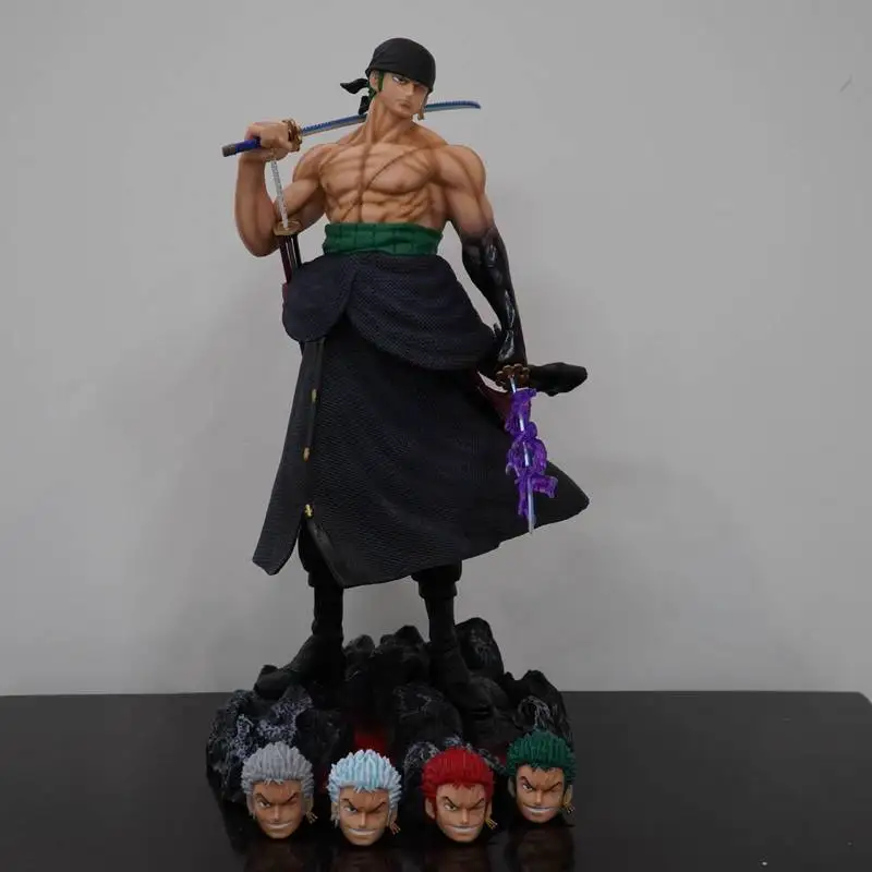 

Sell Well 50cm One Piece Anime Carrying Knife Roronoa Zoro 5 Interchangeable Heads Collectible Statue Model Figure Ornament Gift