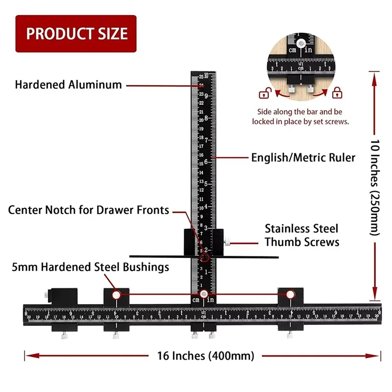 YYM Adjustable Cabinet Hardware Jig, Precise Positioning Tool for Drilling Dowelling Furniture Cabinet Installation