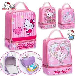 Sanrio-fiambrera portátil de Hello Kitty para niños, bolsa térmica para Picnic, contenedor de comida fría