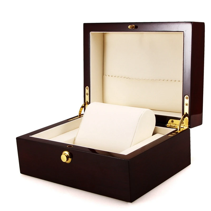 

Wood Paint Smooth Single Watch Box With White Pu Leather Cushion High-Grade Packaging Box Gift Jewelry Storage