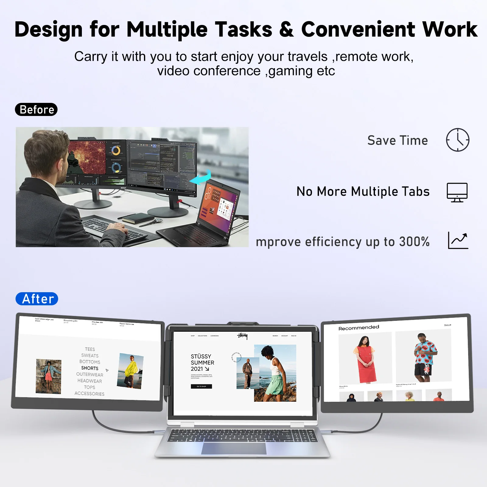 

OEM S2 Triple Portable Laptop Screen Extender Monitor 14 Inch FHD 1080P IPS Dual Screen Portable Monitor Extension for Laptop