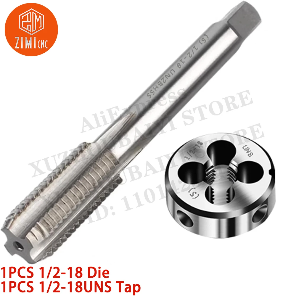 1PCS 1/2-18 Die 1PCS 1/2-18UNS Tap Machine Thread Tap Round Thread Die Right Hand HSS Taper CNC tools metal lathe cutting tools