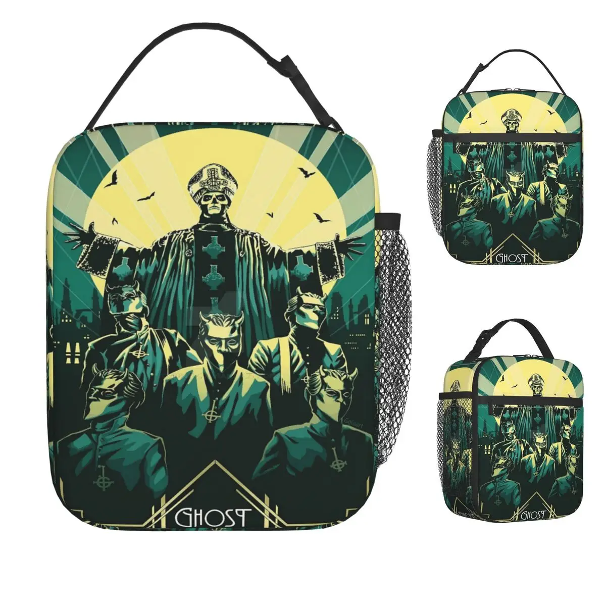 

Винтажная сумка для обеда Ghost Band MUSIC, эстетическая коробка для завтрака, дорожная портативная изолированная термосумка для обеда, сумка-холодильник на заказ