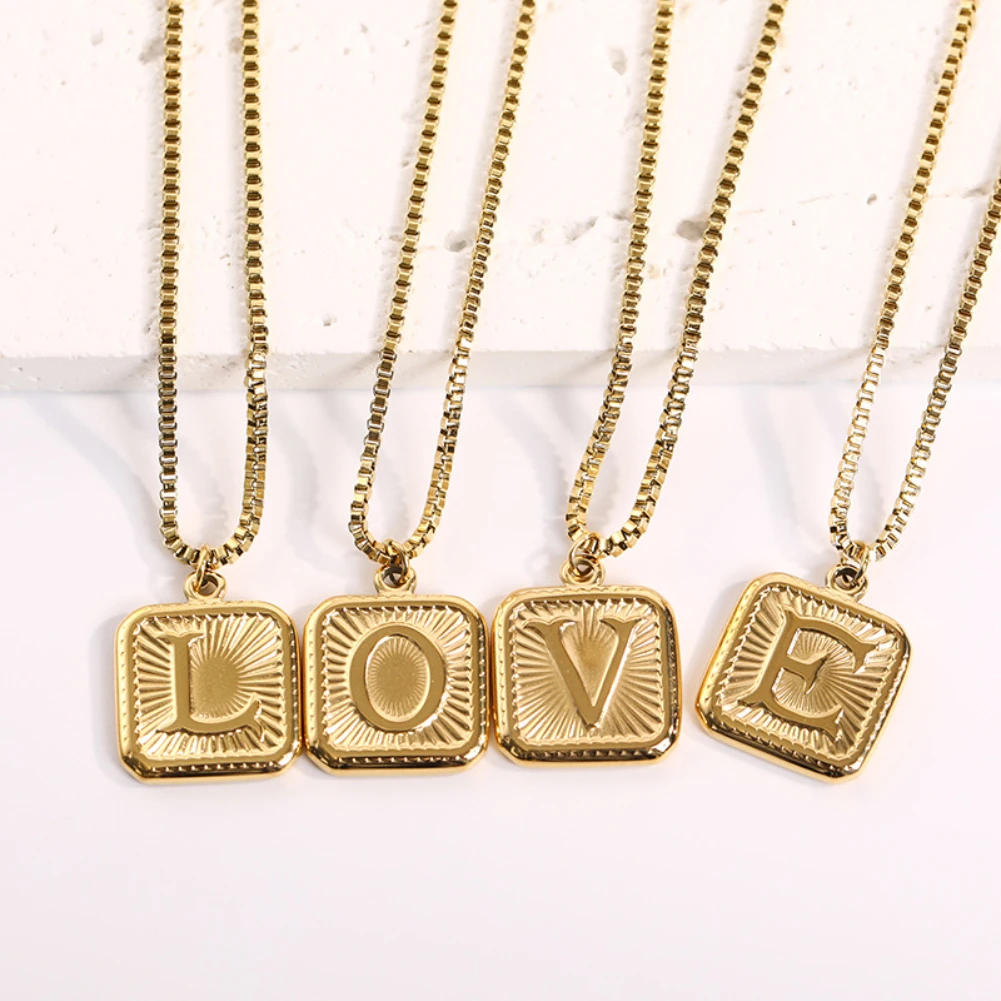 Fashion Simple 26 Letter Pendant Necklace Stainless Steel Hip Hop English Letter Sweater Chain Titanium Party Jewelry Girl