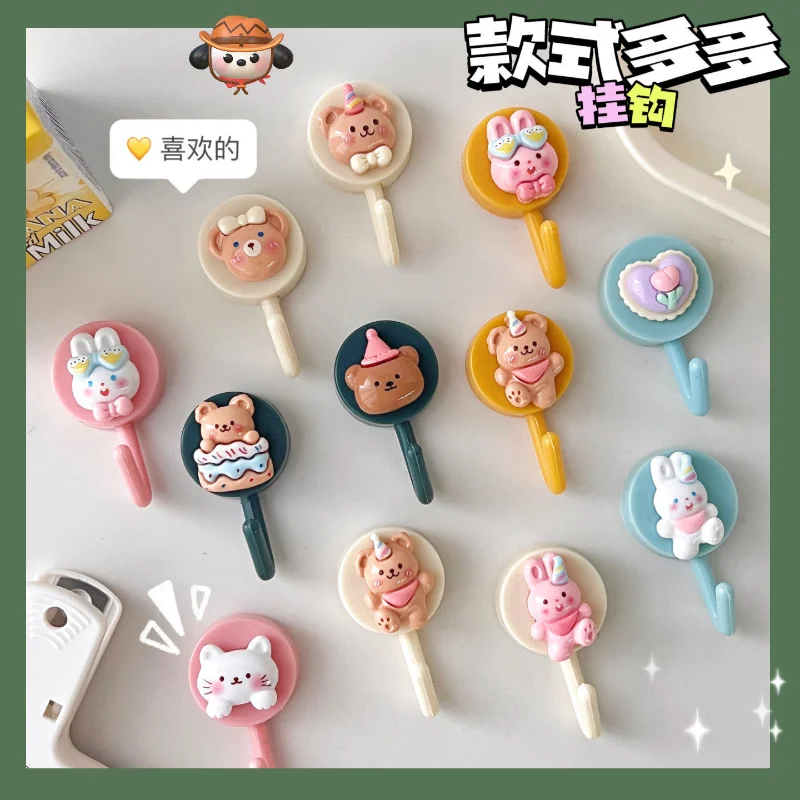 

Cute cartoon hooks non-marking non-perforated sticky hooks multi-functional wall-mounted plug holder sticky hooks storage rack