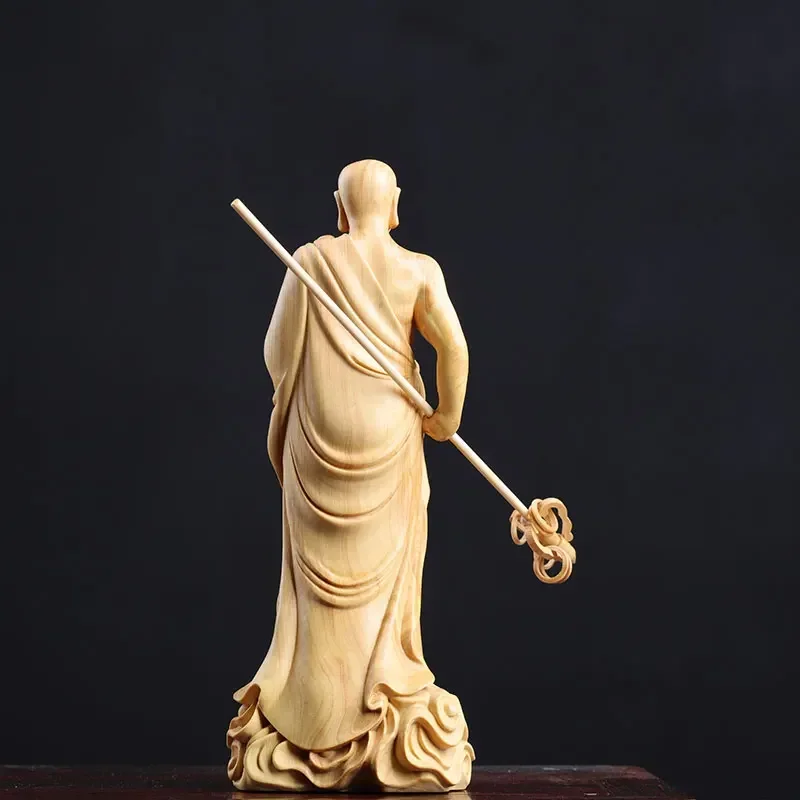 Boxwood Buddha Statue Ksitigarbha Dizang Wang Bodhisattva Sculpture Home Decor Crafts