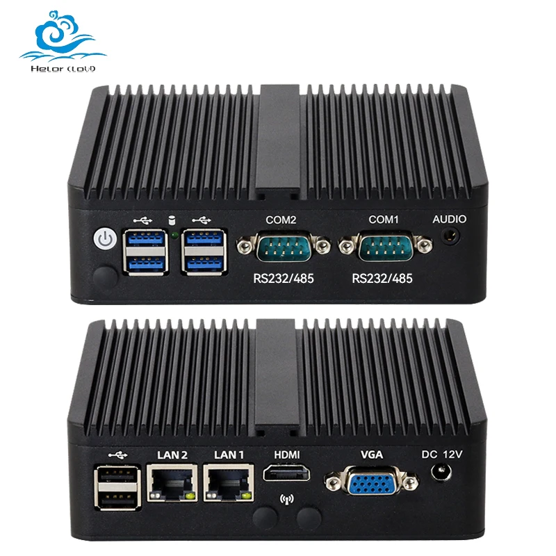 Helorpc Industrial Mini PC mit Inter Celeron J4125, unterstützt Win10 Linux Pfense WiFi mit 5xUSB2.0 1xUSB3.0 2xRS232/485 Computer