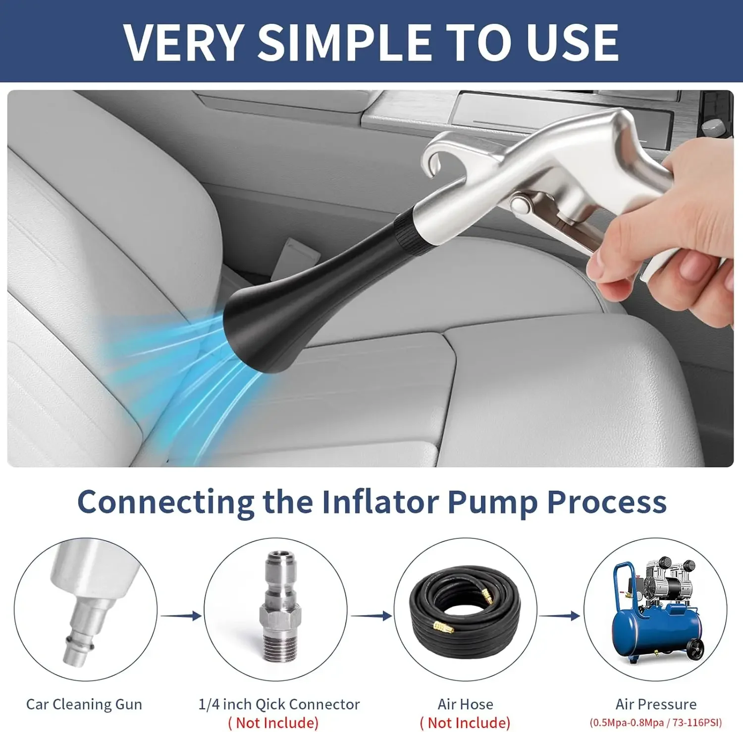 Profesjonalna pistolet do odsysania powietrza pod wysokim ciśnieniem do mycia samochodu, czyszczenia na sucho, wydajny dmuchawa do kurzu do czyszczenia wnętrza samochodu, siła tornado.