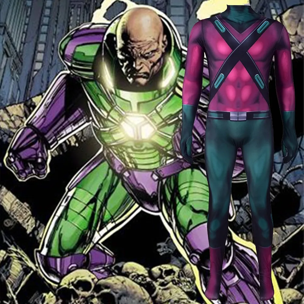 

Amine Comics Alexander Luthor Косплей Костюм Супермена Супергерой Lex Luthor Zentai Боди Косплей Спандекс Костюм на Хэллоуин
