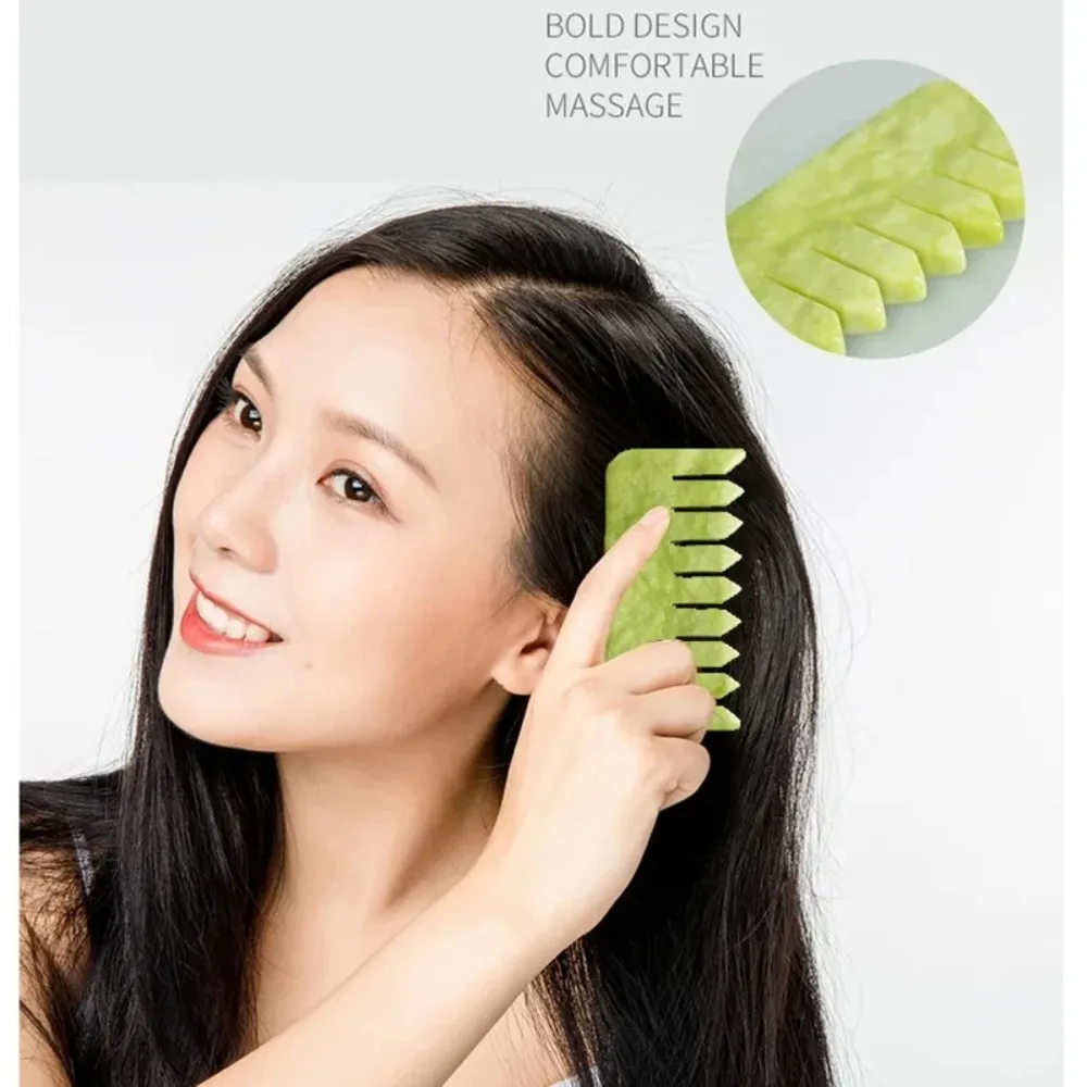 Nature Gua Sha Board Jade Massage Comb Acupuncture Spa Hair Brush Blood Circulation Scalp Head Massager Beauty Tools