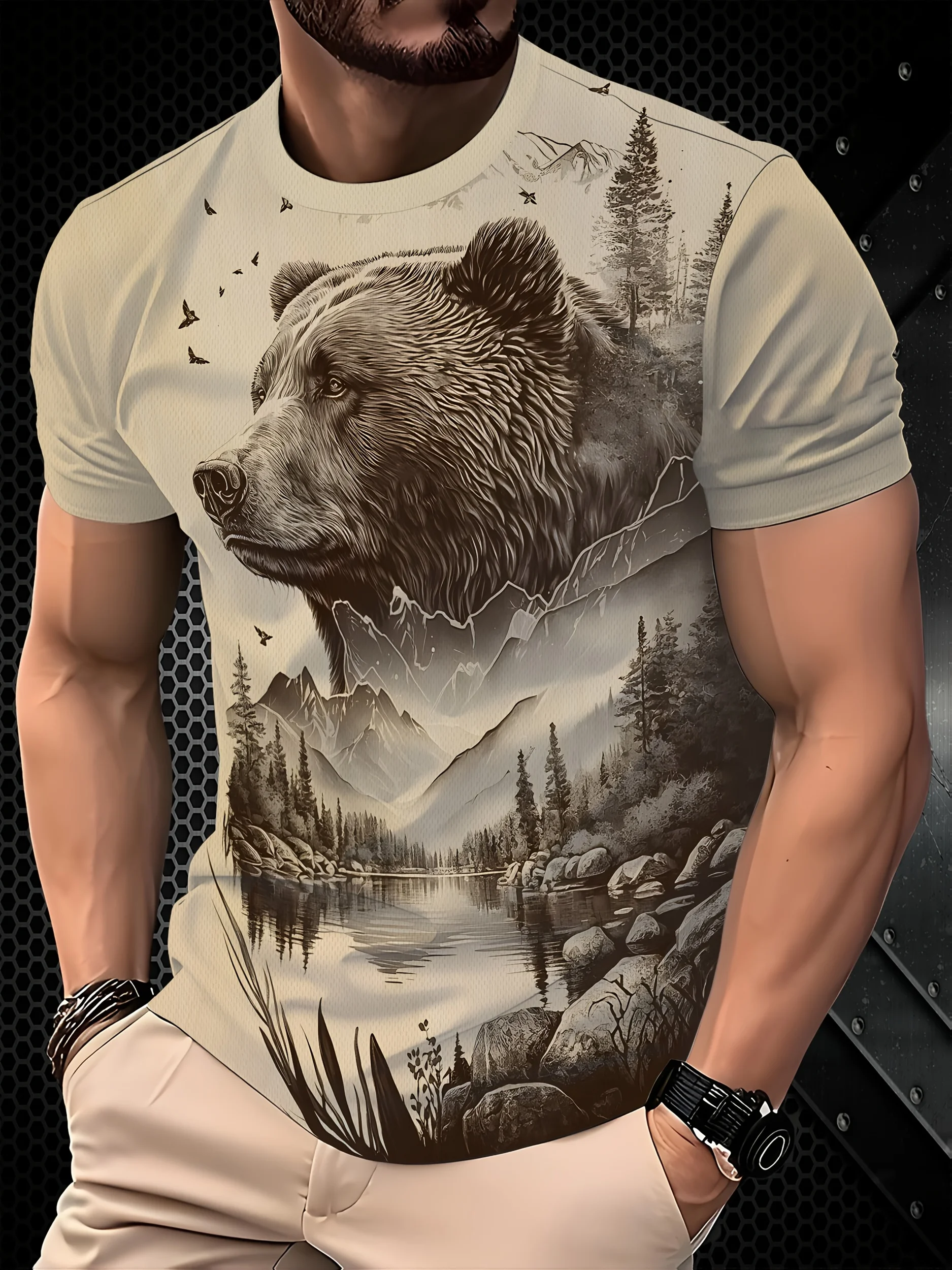 

New Summer Outdoor Casual Men's T-shirt Daily Street Men's Short-sleeved Top Lion Print Men's T-shirt Sports Fashion T-shirt
