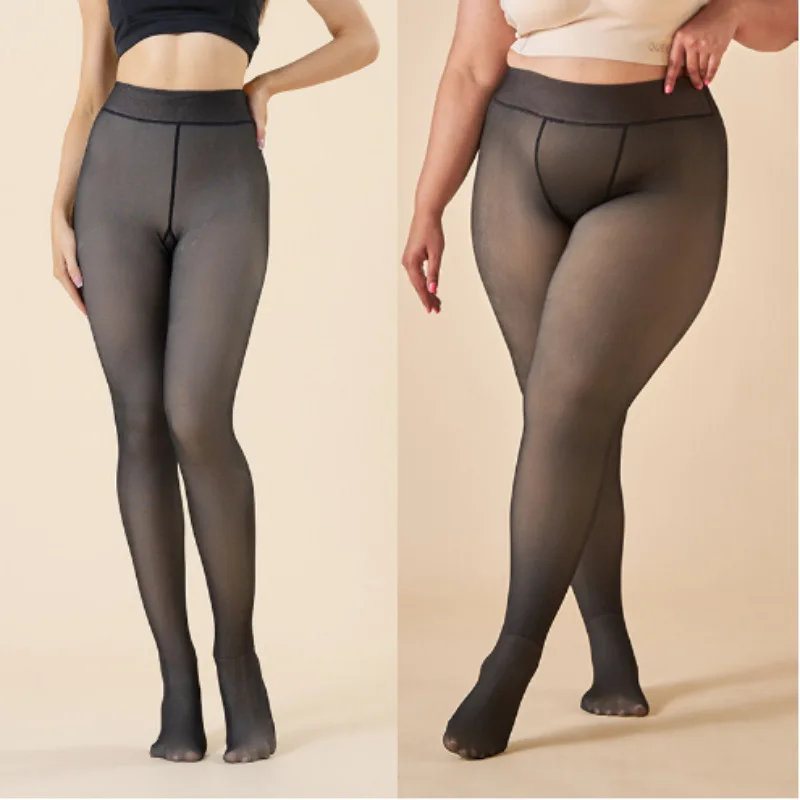 Autumn and winter jumpsuit, with enlarged hems, black breathable and warm leggings, and synthetic flesh underneath the pantyhose