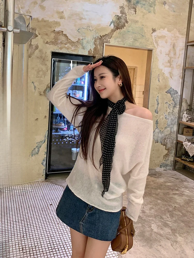 

eep's Softened Slimming Sweater Spring Loose Basic Versatile Top Cheeseandkisses Comfortable Wool Blend Asymmetric One-ou...