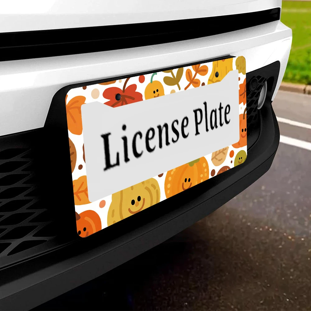 1 قطعة اليقطين البرتقالي والأوراق نمط 2 حفرة إطار لوحة الترخيص ، مادة الألومنيوم ، 6x12 بوصة مع مجموعة المسمار ، متعة الكرتون دي