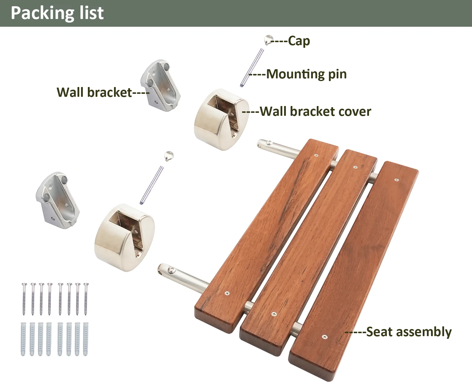 DIYHD 34X51CM Teak Wood Floding Shower Seat Wall Mount Fold Down Shower Bench(20inch)