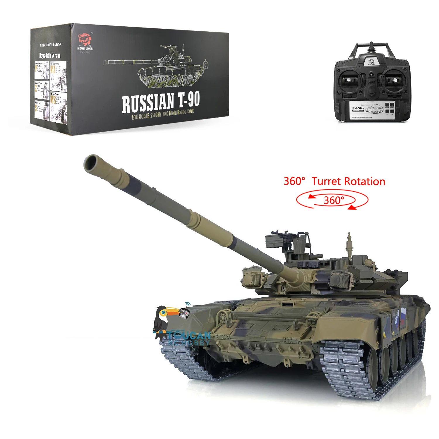 HENG LONG RC Tank 1/16 7.0 Upgraded Russia T90 RTR 3938 W/ 360° Turret Red Eyes Remote Control Car RC Toys Model TH17848