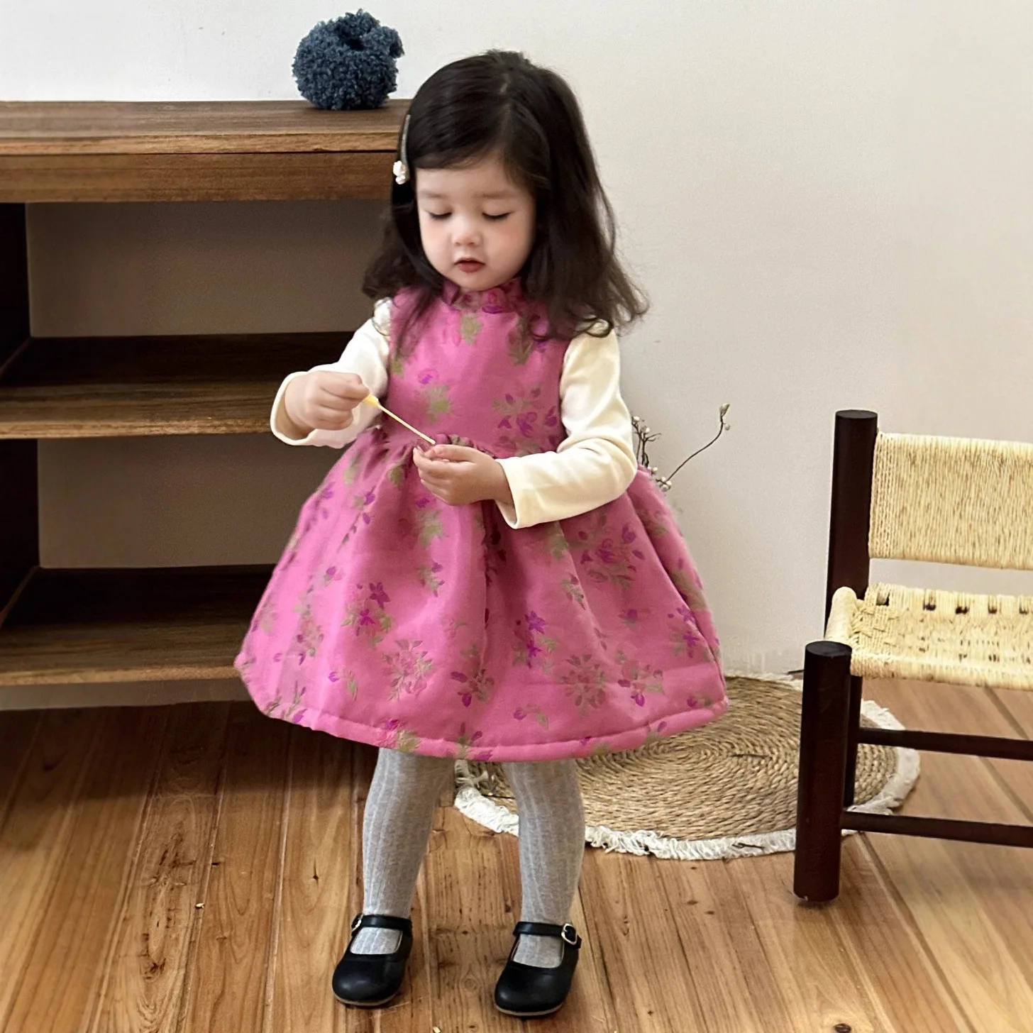 

​​2025 Fall Winter Girls Sleeveless Dress Thickened Korean Style Mock Neck Thermal Underwear Baby Clothes Soft Cotton