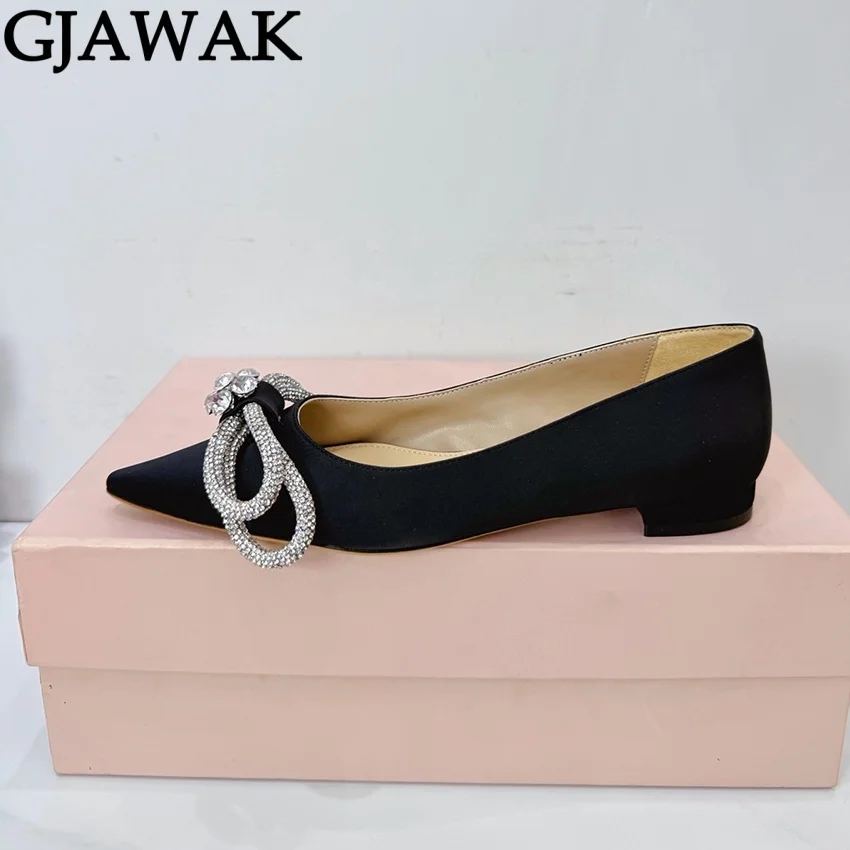 2026 Hot Sale Crystal Bowknot Dress Shoes For Women Point Toe Summer Ballet Flats Shoes Women's Gladiator Sandalias Mujer