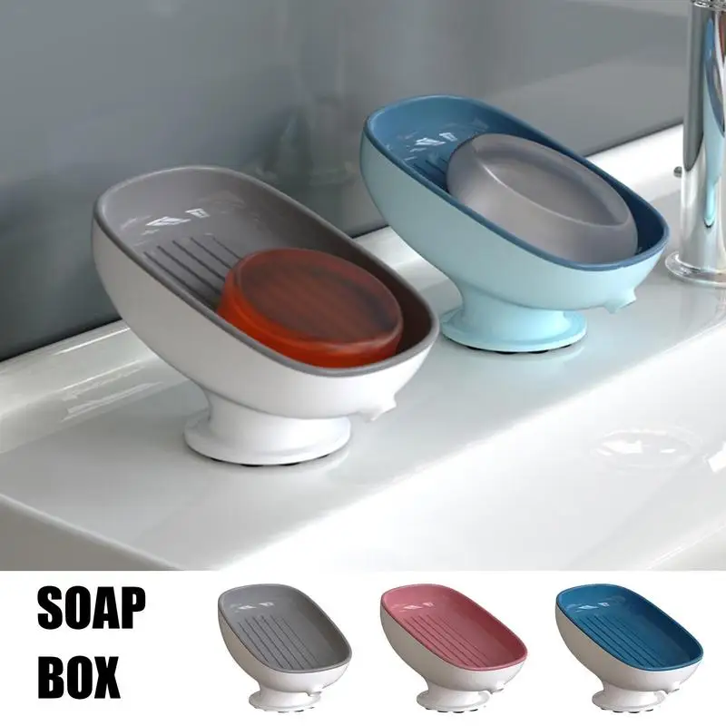 Soap Box Self-Draining Soap Storage Rack Suction Cup Soap Dish Soap Saver Tray Bathroom Artifact 20-degree Tilt