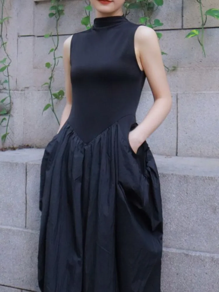 Summer Women Elegant Casual Midi Black Dress Sleeveless A-Line Vintage Chic Solid Party Evening Clothes Female Vestidos New Robe