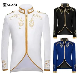 Vintage Men's Medieval Jacket Coat Embroidery Zip Up Stand Collar Prince King Cosplay Costume Victorian Golden Jacket Top