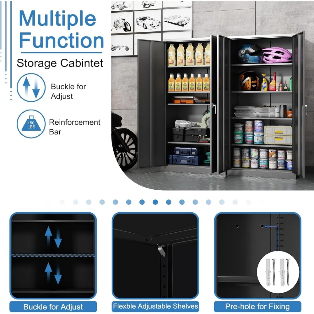 ตู้เก็บเครื่องมือในโรงรถ 71 ซม. สูง 36 ซม. กว้าง 18 ซม. ลึก พร้อมบานประตูและชั้นวาง ตู้เก็บเอกสารเหล็กแบบมีกุญแจสำหรับจัดระเบียบบ้าน