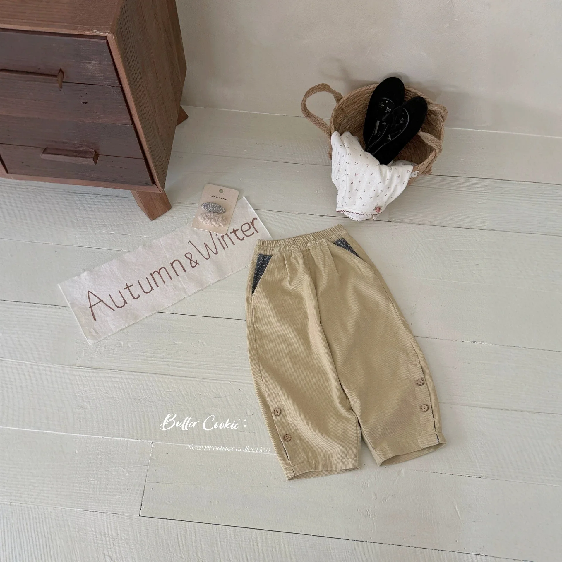 Girl Pants 2026 Spring and Autumn New Children's Clothing Korean Style Girl Baby Match Color Broken Flower Corduroy Turnip Pants