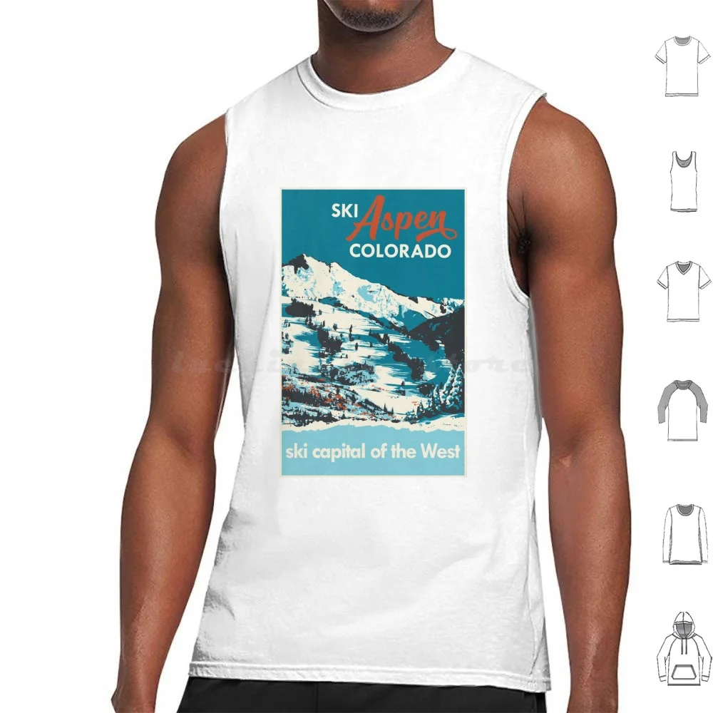 Ski Aspen Vintage Poster Tank Tops Vest Sleeveless Aspen Colorado Ski Snowboarding Resort Travel Vintage Retro